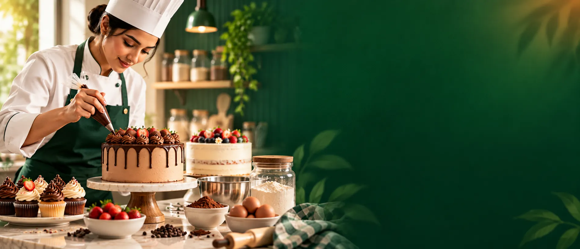 Professional baker decorating a cake