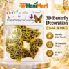 3D Butterfly Decoration – Black & Gold, 12 pcs