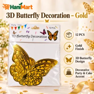 3D Butterfly Decoration – Metallic Gold, 12 pcs