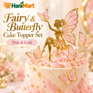 Fairy & Butterfly Cake Topper Set – Pink & Gold