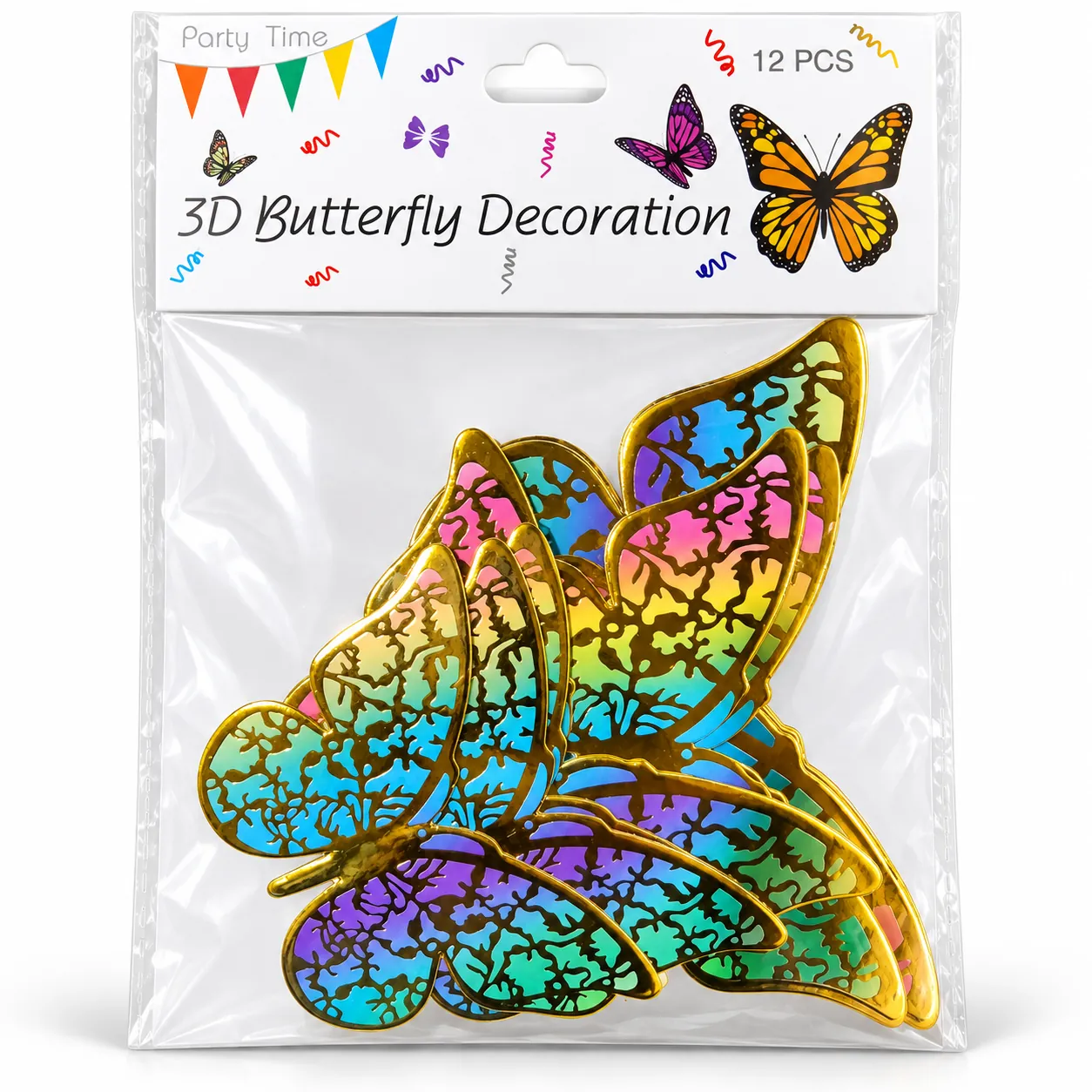 3D Butterfly Decoration – Multicolor, 12 pcs - Image 2