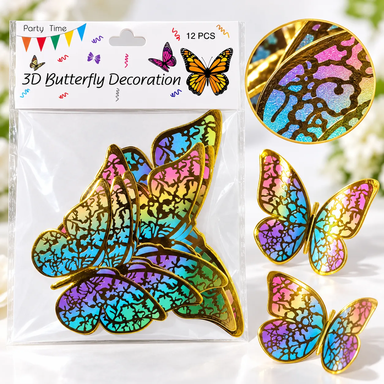 3D Butterfly Decoration – Multicolor, 12 pcs - Image 3