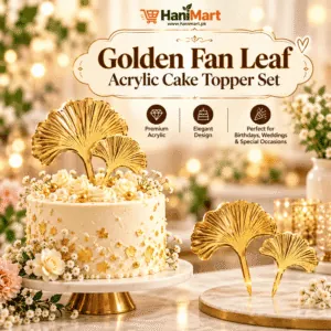 Golden Fan Leaf Acrylic Cake Topper Set — 5 PCS in 1 Pack