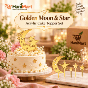 Golden Moon & Star Acrylic Cake Topper Set — 5 PCS in 1 Pack